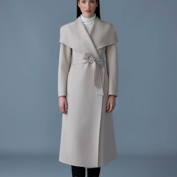 Mackage Mai Cream Belted Coat with Stripe Size Small - Picture 2 of 5